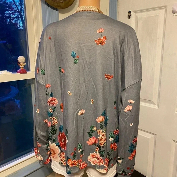 Misslook Boho Floral Print V Neck Cardigan Sweater Women Plus 2XL Stretch V Neck - Picture 5 of 8